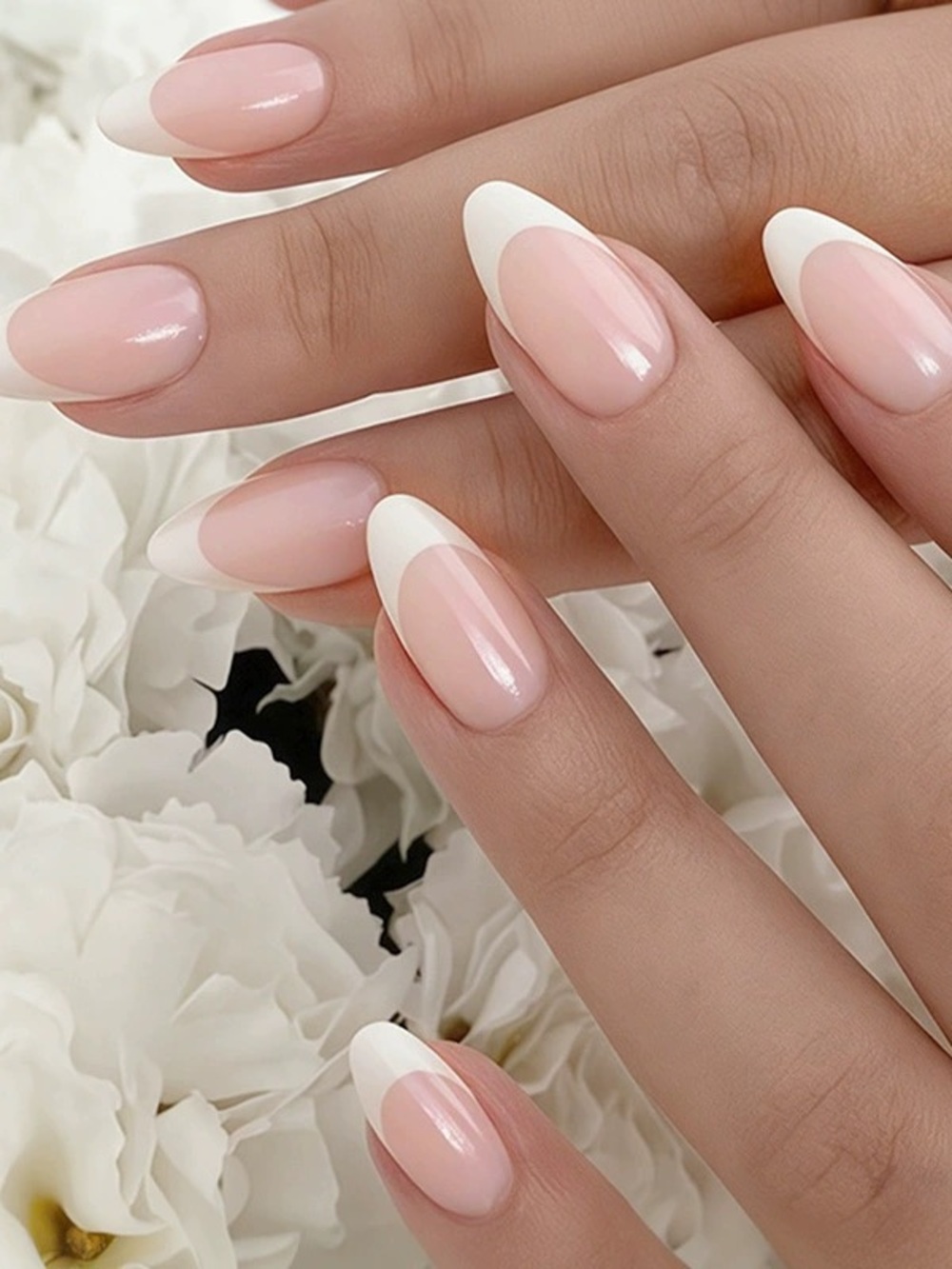 Elegant Soft Pink & White French Press-On Nails for Women
